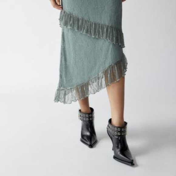 Urban Renewal Remnants Lace Ruffle Hem Maxi Skirt Light Green L - Picture 2 of 2